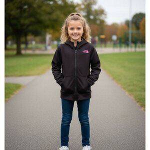 The North Face Girls YXL (14/16) Full-Zip Hoodie Sweatshirt – Black, Pink Logo